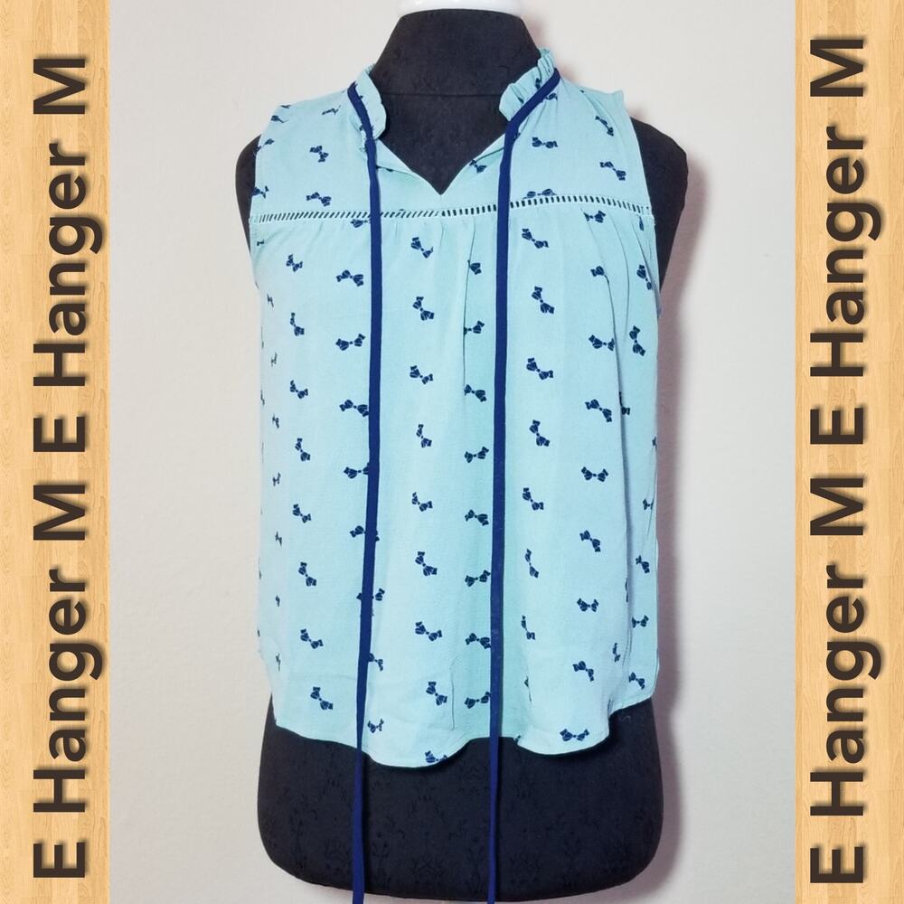 E&M Women Light Blue Bow Print Sleeveless Blouse Tank Top Size S TJ Maxx NWT